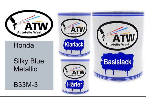 Honda, Silky Blue Metallic, B33M-3: 1L Lackdose + 1L Klarlack + 500ml Härter - Set, von ATW Autoteile West.